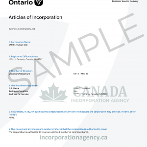 Copy of Articles & Certificate of Incorporation in Canada